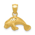 14K Satin Diamond-cut Manatee Pendant, 17 x 16 mm