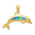 14K Lab Created Opal Dolphin Pendant, 24 x 30 mm