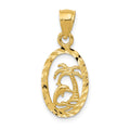 14K Dolphin and Palm Tree Pendant, 25 x 10 mm