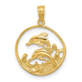 14k Double Dolphin Circle Pendant, 22 x 15 mm