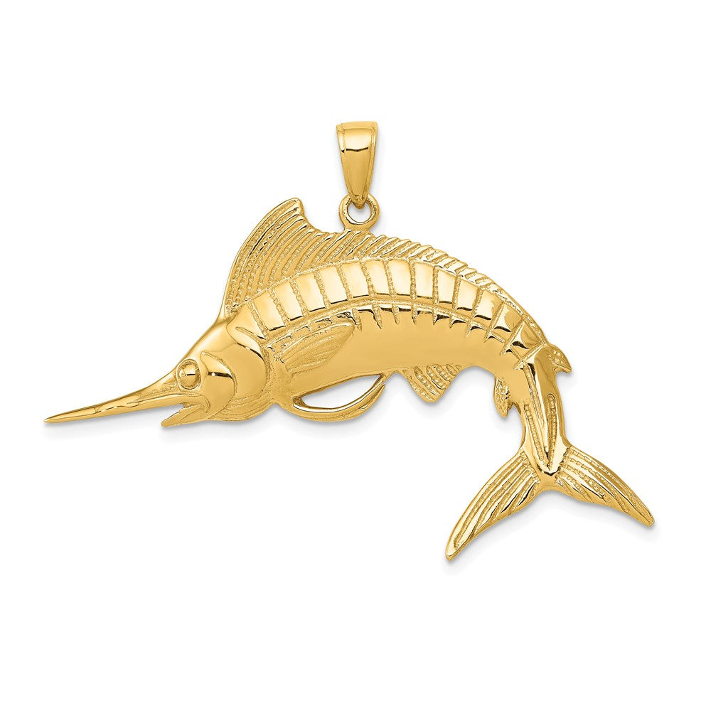 14k Large Marlin Pendant, 38 x 46 mm