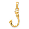 14K 3-D Fish Hook Pendant, 21 x 8 mm