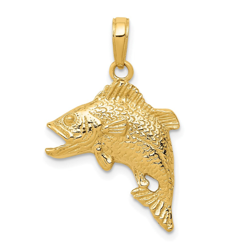14k Jumping Bass Fish Pendant, 25 x 17 mm