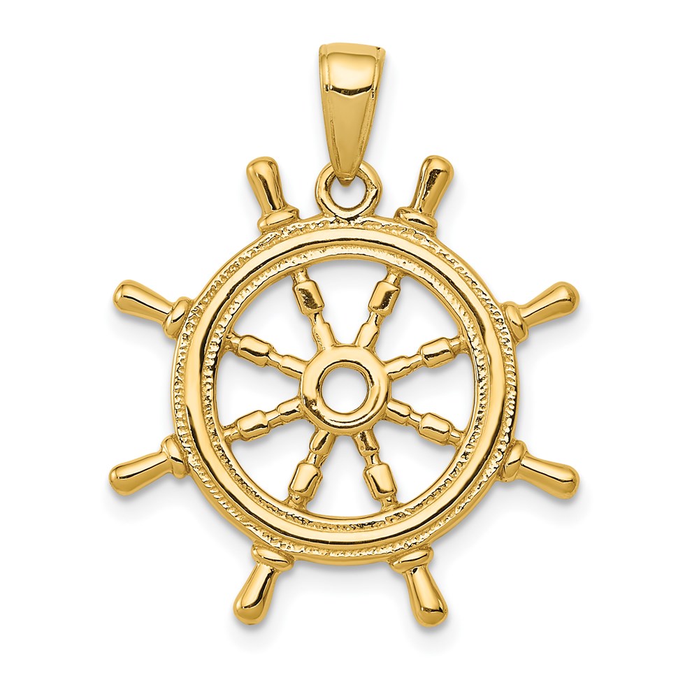 14K  3-D Ships Wheel Pendant, 27 x 22 mm