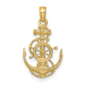 14k Small Anchor with Rope and Ships Wheel Pendant, 24 x 8 mm