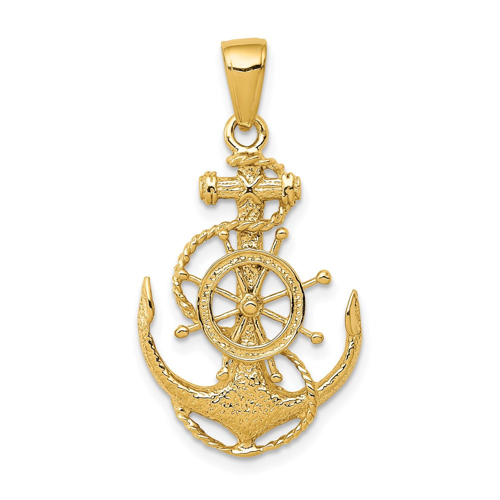 14k Medium Anchor with Rope and Ships Wheel Pendant, 31 x 17 mm