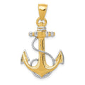 14K and White Rhodium Anchor with Rope Pendant, 33 x 20 mm