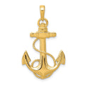 14k Anchor with Rope Pendant, 33 x 20 mm
