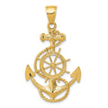 14k Large Anchor and Ships Wheel with Rope Pendant, 39 x 24 mm