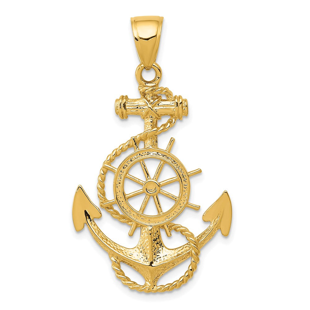 14k Large Anchor and Ships Wheel with Rope Pendant, 39 x 24 mm