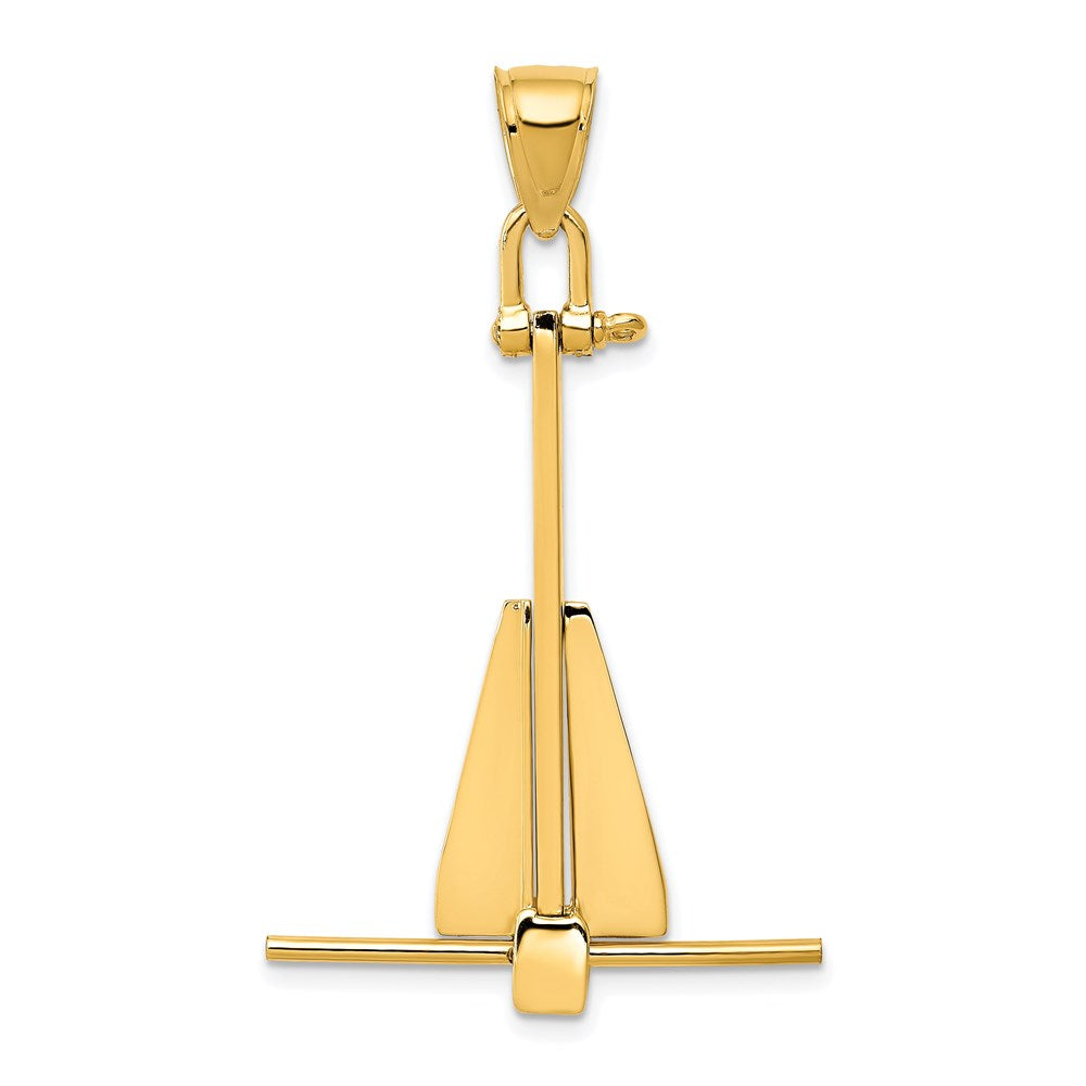 14K 3-D Fluke-Style Anchor with Moveable Fins Pendant, 43 x 27 mm