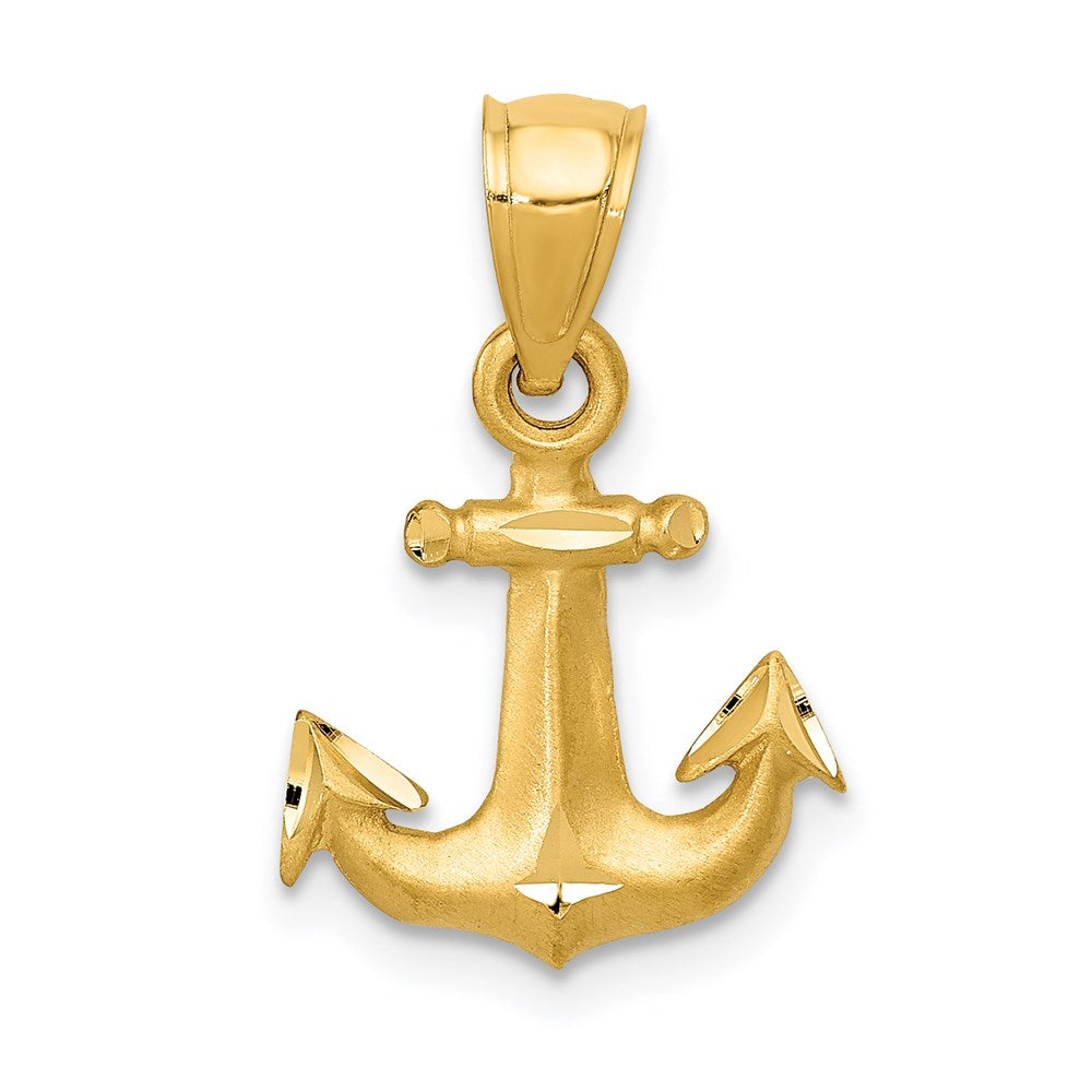 14K Satin Diamond-cut Anchor Pendant, 19 x 12 mm