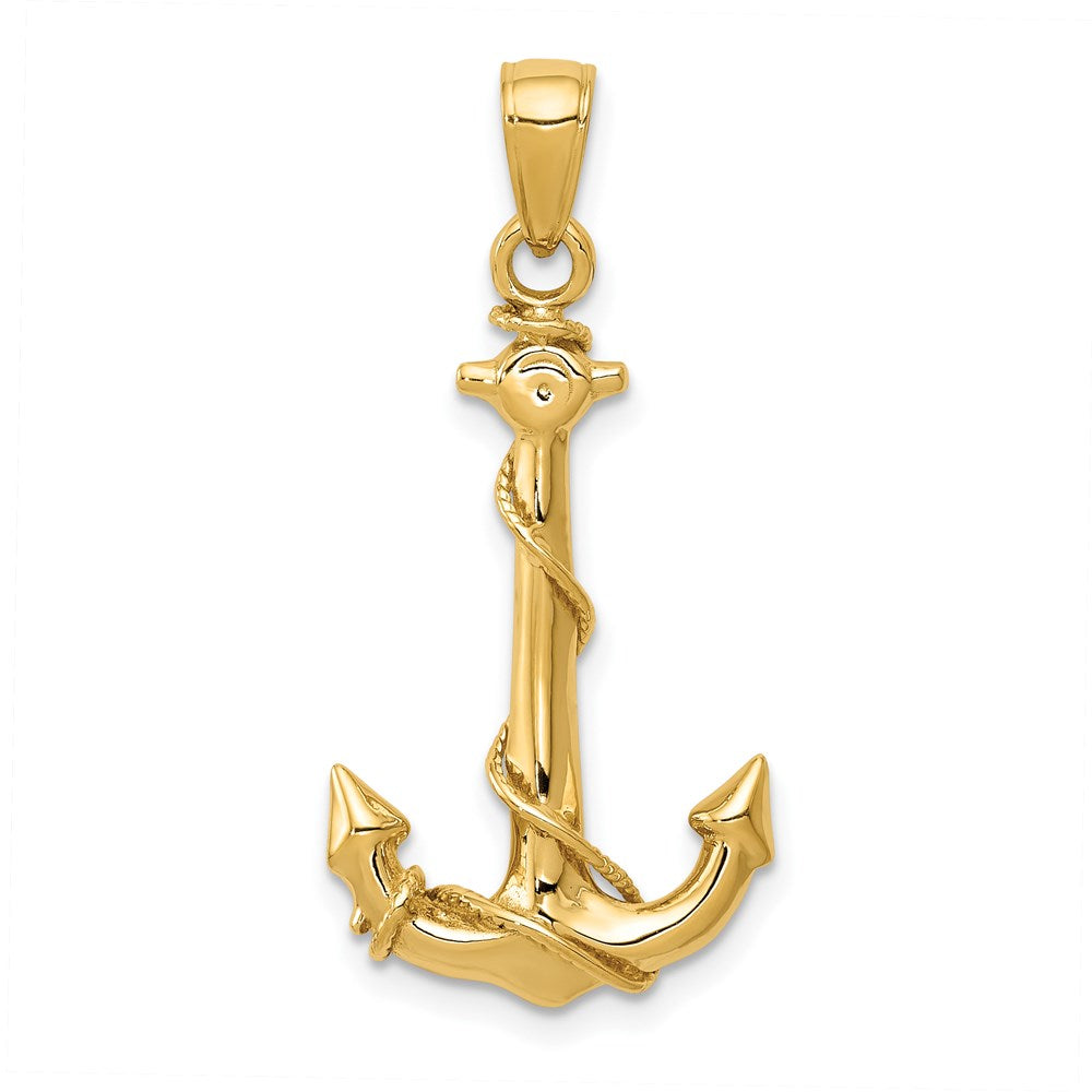 14K 3-D Anchor with Rope Pendant, 32 x 16 mm