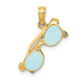 14k 3-D Aqua Enameled Sunglasses with Moveable Sides Pendant, 19 x 15 mm