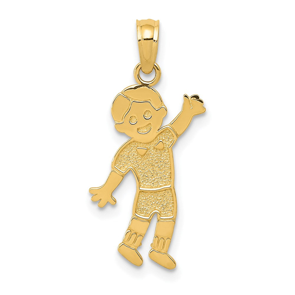 14K Boy Waving Pendant, 24 x 10 mm