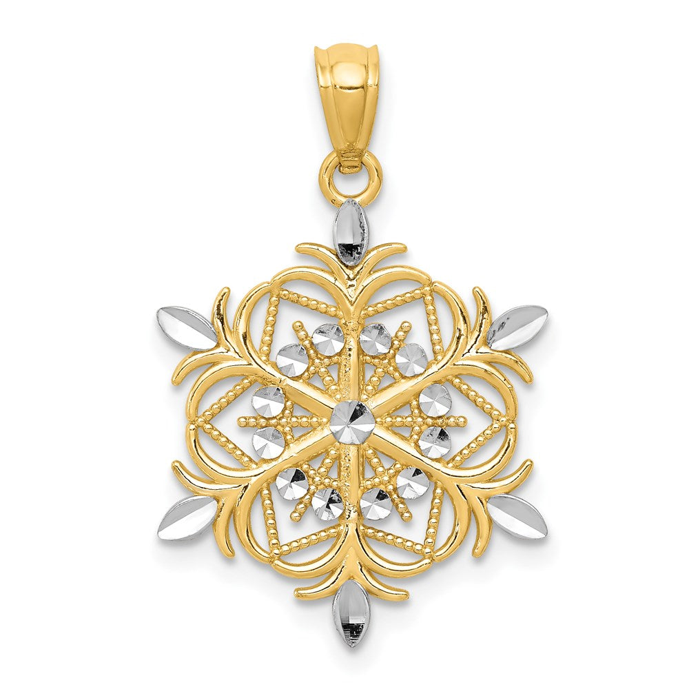 14k and White Rhodium Diamond-cut Snowflake Pendant, 25 x 18 mm
