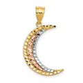 14K Two-tone with White Rhodium Diamond-cut Moon Pendant, 28 x 14 mm