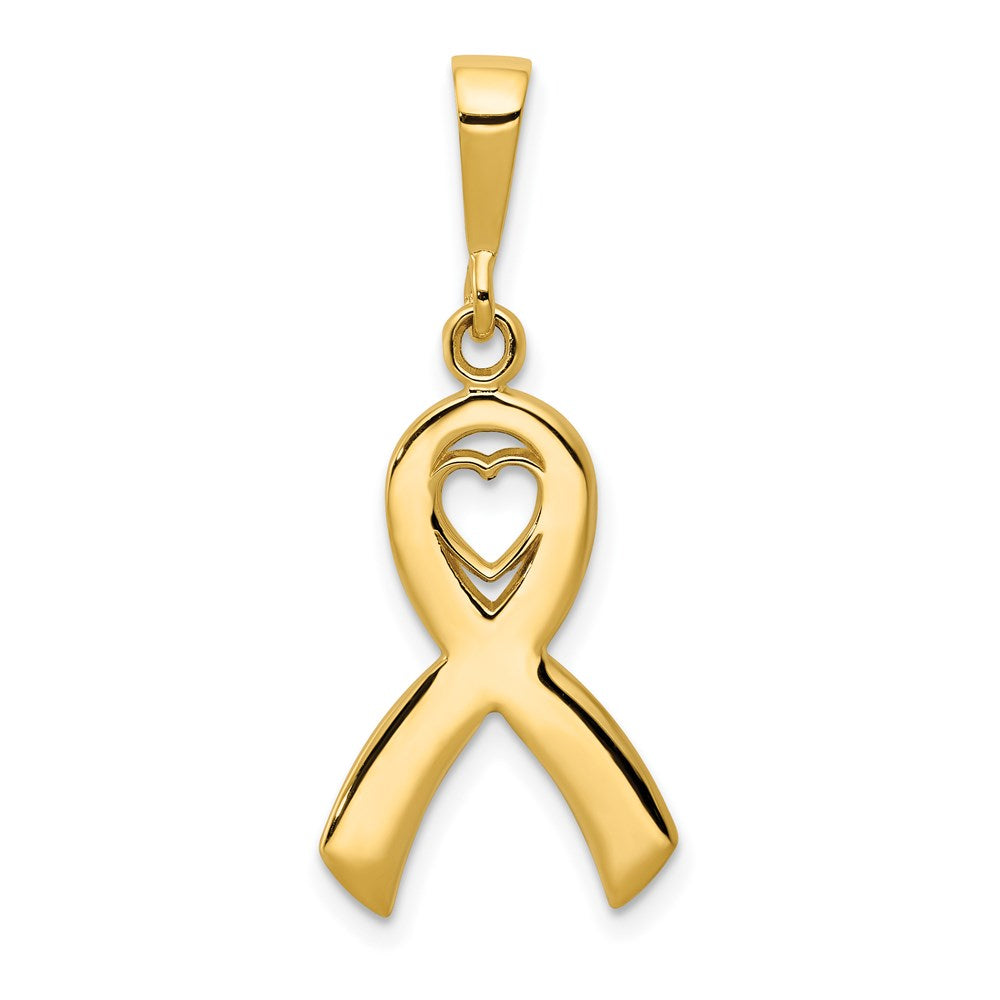 14k Heart In Awareness Ribbon Pendant, 30 x 12 mm