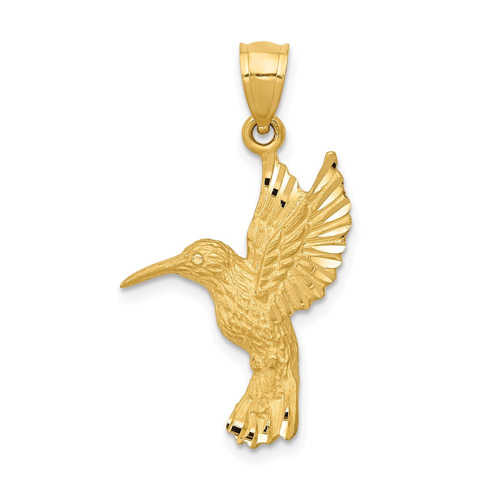 14K Diamond-cut Hummingbird Pendant, 29 x 17 mm