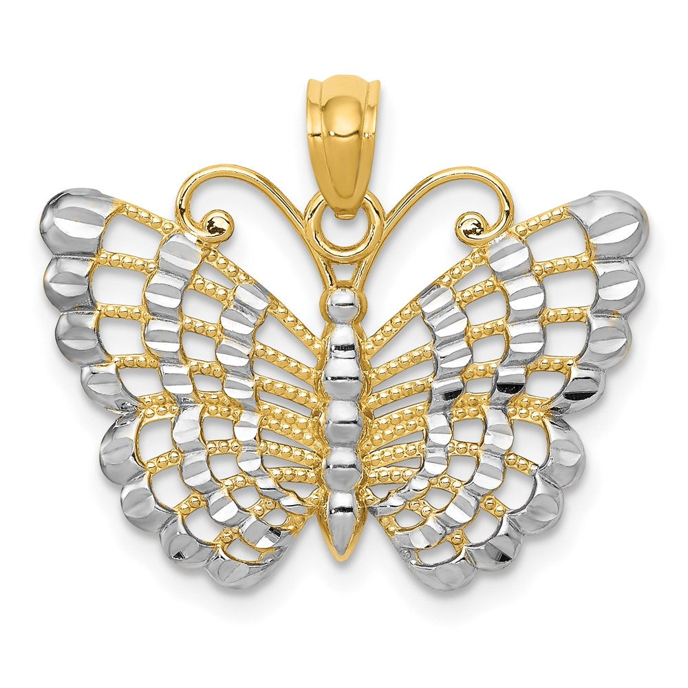 14k and White Rhodium Diamond-cut Butterfly Pendant, 20 x 28 mm