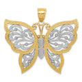 14k and White Rhodium Diamond-cut Butterfly Pendant, 36 x 41 mm