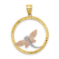 14K Two-tone with White Rhodium Dragonfly in Circle Pendant, 31 x 24 mm