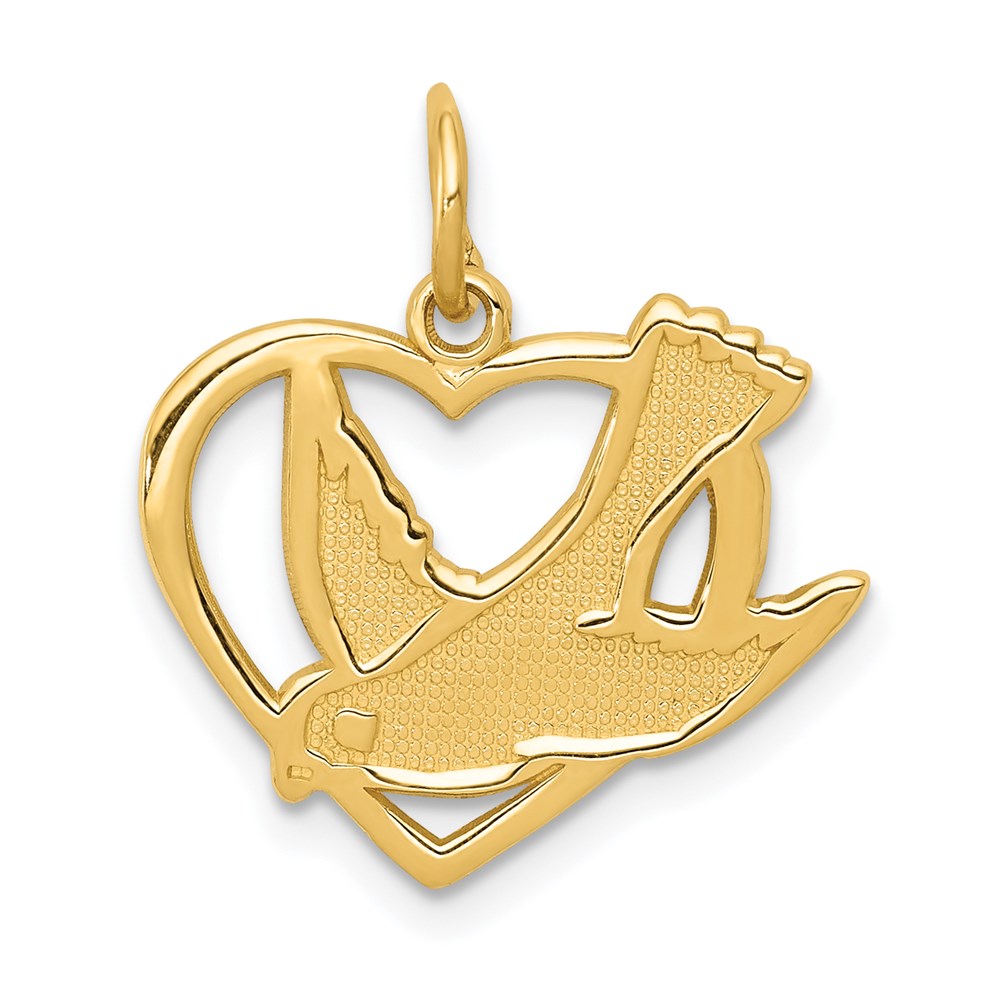 14k Dove in Heart Charm, 20 x 18.5 mm