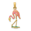 14k Enameled Pink Flamingo Pendant, 24 x 11 mm