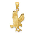 14K Satin Diamond-cut Eagle Pendant, 27.5 x 14 mm