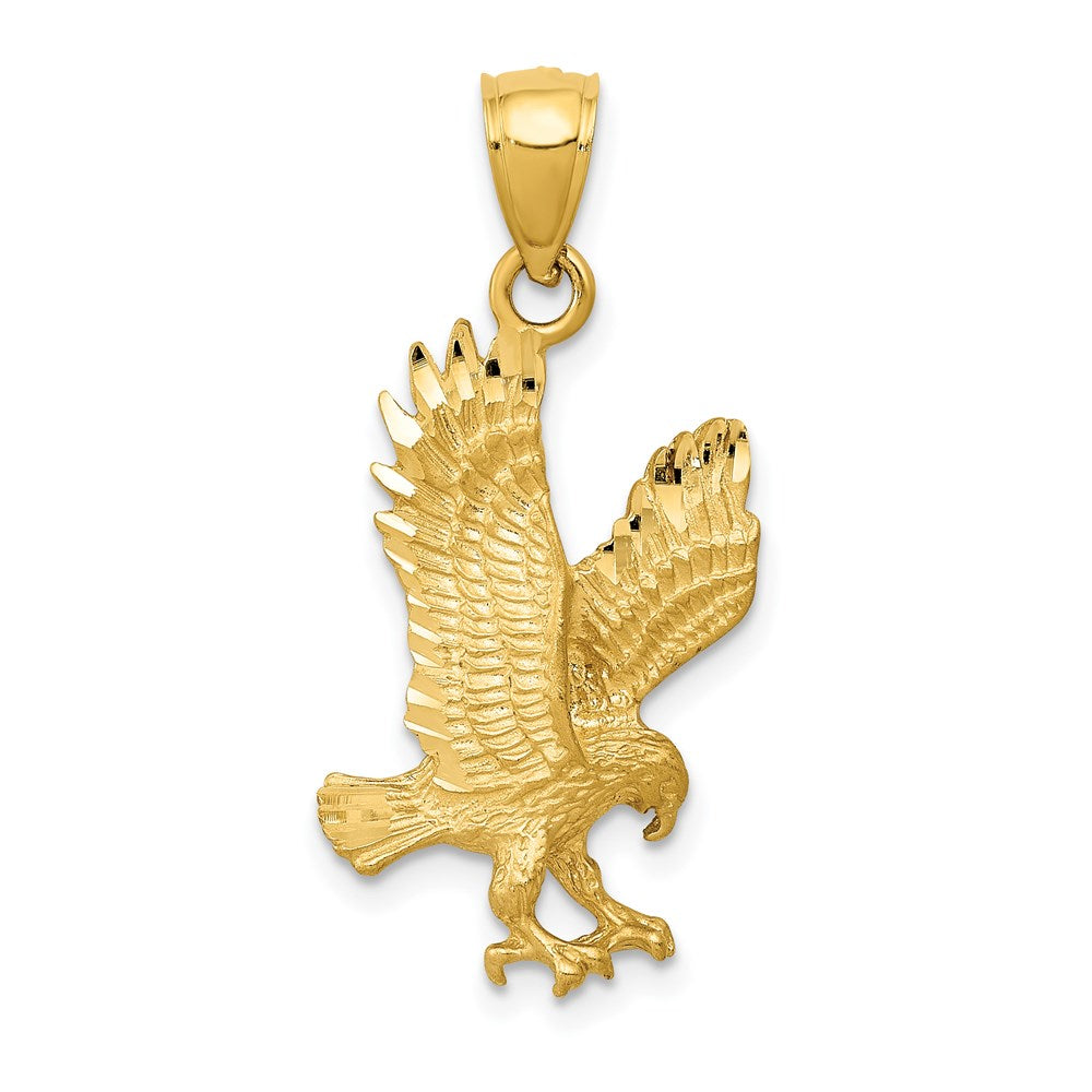 14K Satin Diamond-cut Eagle Pendant, 27.5 x 14 mm
