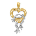 14k and White Rhodium Diamond-cut Frog in Heart Pendant, 32 x 18 mm