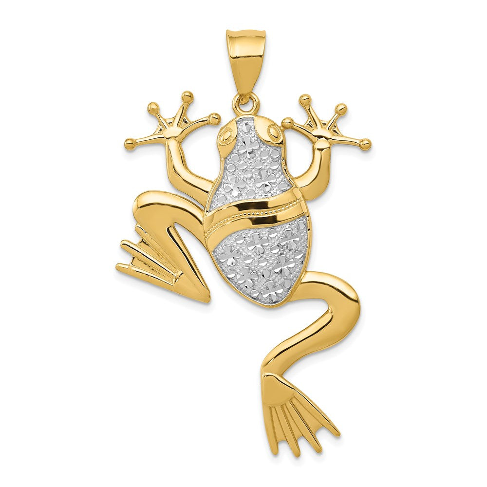 14K and White Rhodium Large Diamond-cut Frog Pendant, 49 x 32 mm