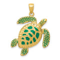 14k 3-D Green Enameled Sea Turtle Pendant, 33 x 24 mm