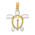 14K and White Rhodium Sea Turtle Pendant, 21 x 16.5 mm