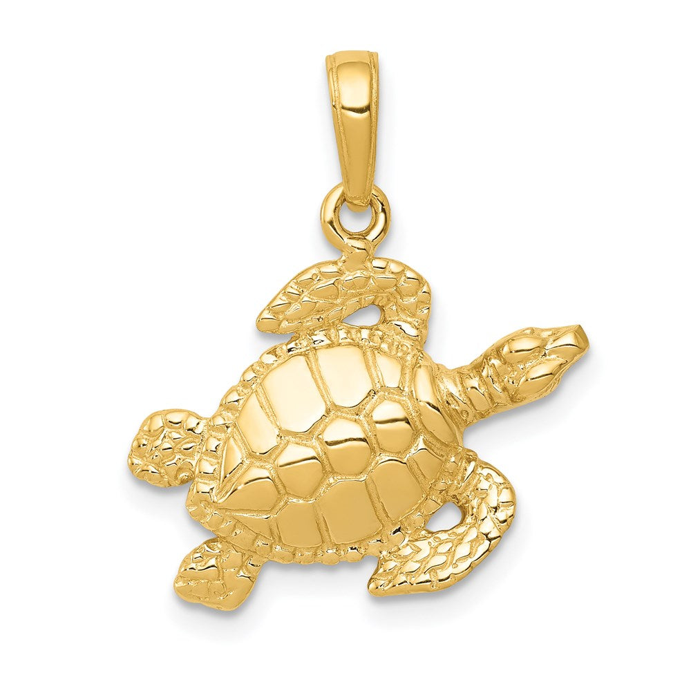 14k Sea Turtle Pendant, 20.5 x 19.8 mm
