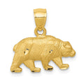 14K Satin Diamond-cut Bear Pendant, 17 x 19 mm