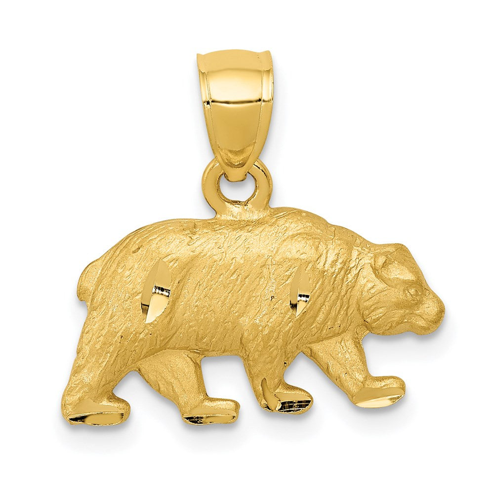 14K Satin Diamond-cut Bear Pendant, 17 x 19 mm