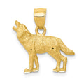 14K Satin Diamond-cut Howling Wolf Pendant, 18 x 18 mm
