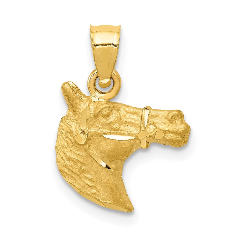 14K Satin Diamond-cut Horse Head Pendant, 17 x 13 mm