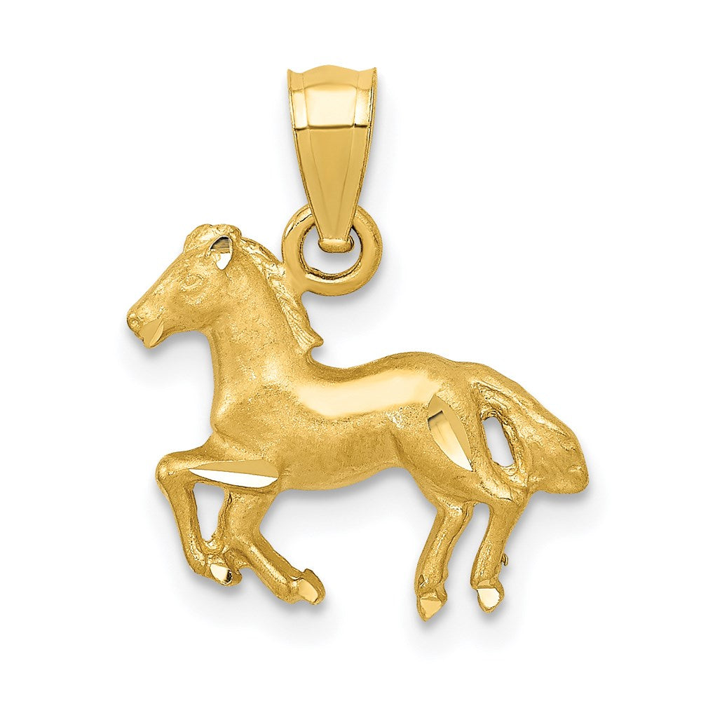 14K Satin Diamond-cut Cantering Horse Pendant, 17 x 13 mm