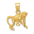 14K Satin Diamond-cut Monkey Pendant, 22 x 17 mm