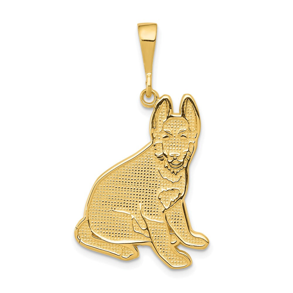 14k Textured German Shepherd Dog Pendant, 35 x 19 mm