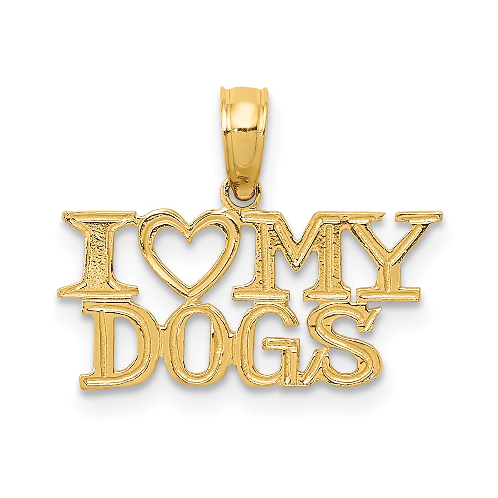 14k I HEART MY DOGS Pendant, 15 x 18 mm