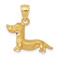 14K Satin Diamond-cut Dachshund Dog Pendant, 19 x 20 mm
