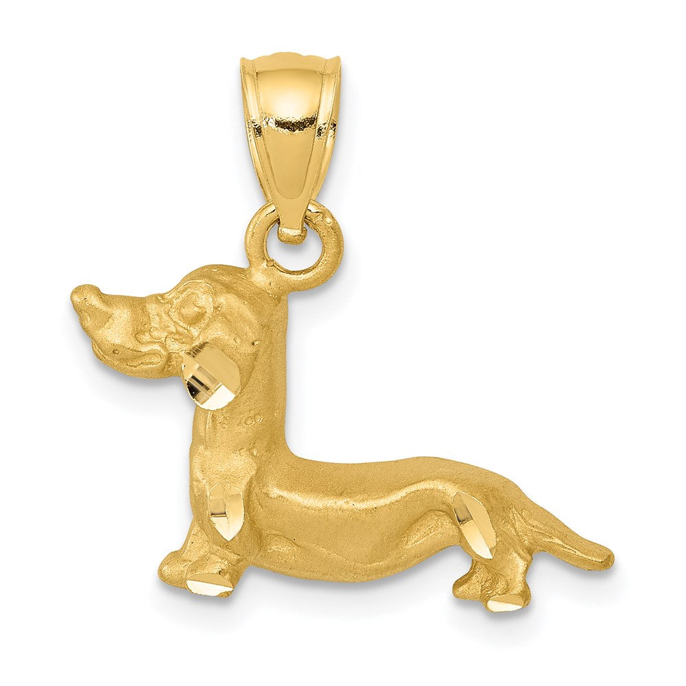 14K Satin Diamond-cut Dachshund Dog Pendant, 19 x 20 mm