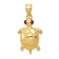 14k Turtle with Ruby Eyes Pendant, 0.1 ct, 26 x 14 mm