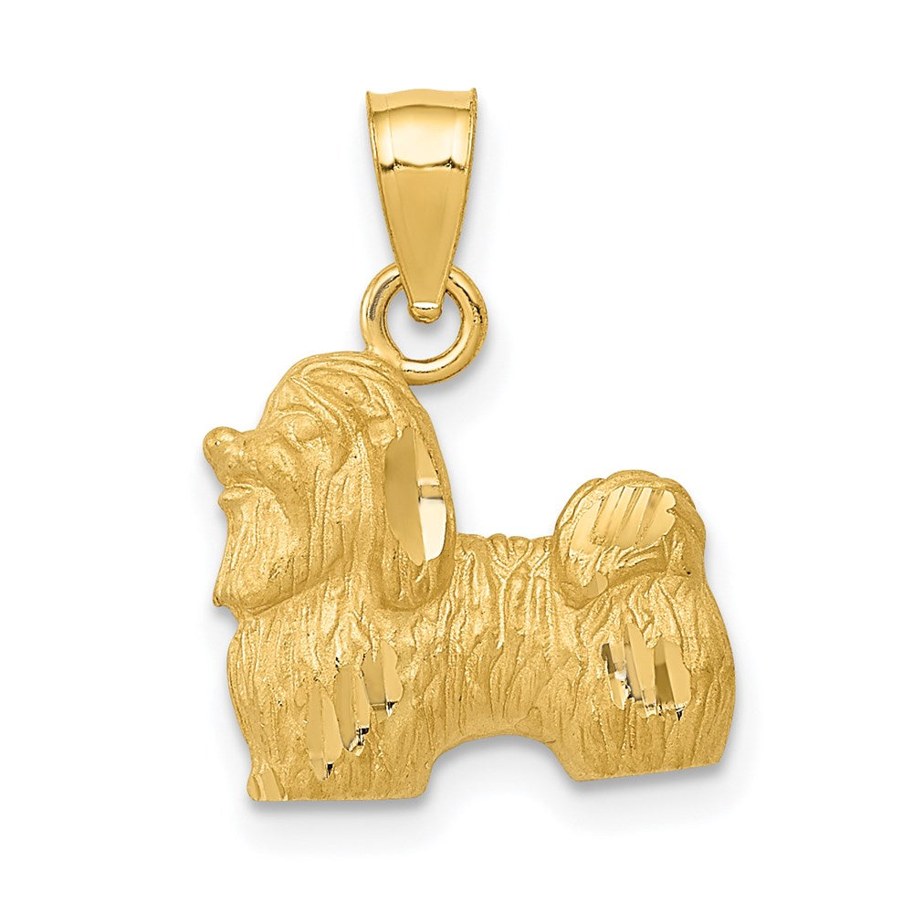14K Satin Diamond-cut Shih Tzu Dog Pendant, 18 x 13 mm
