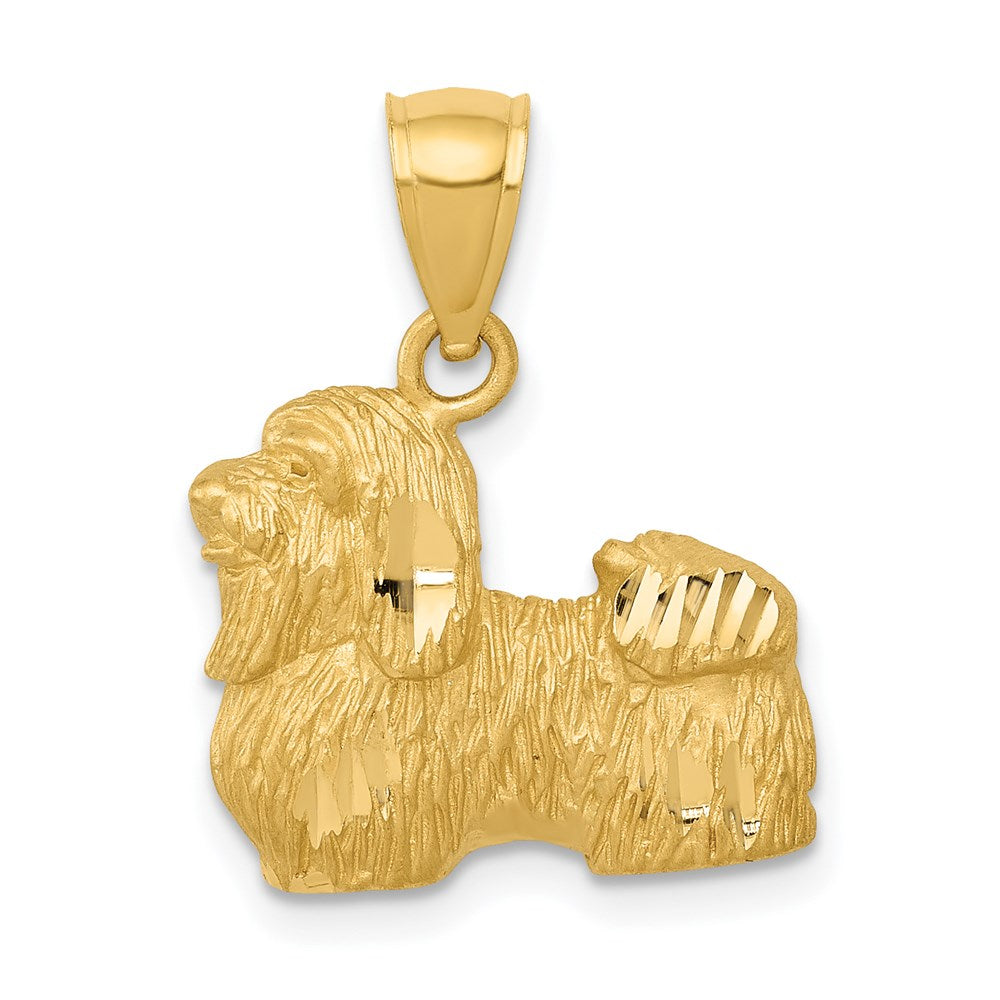 14K Satin Diamond-cut Shih Tzu Dog Pendant, 19 x 16 mm