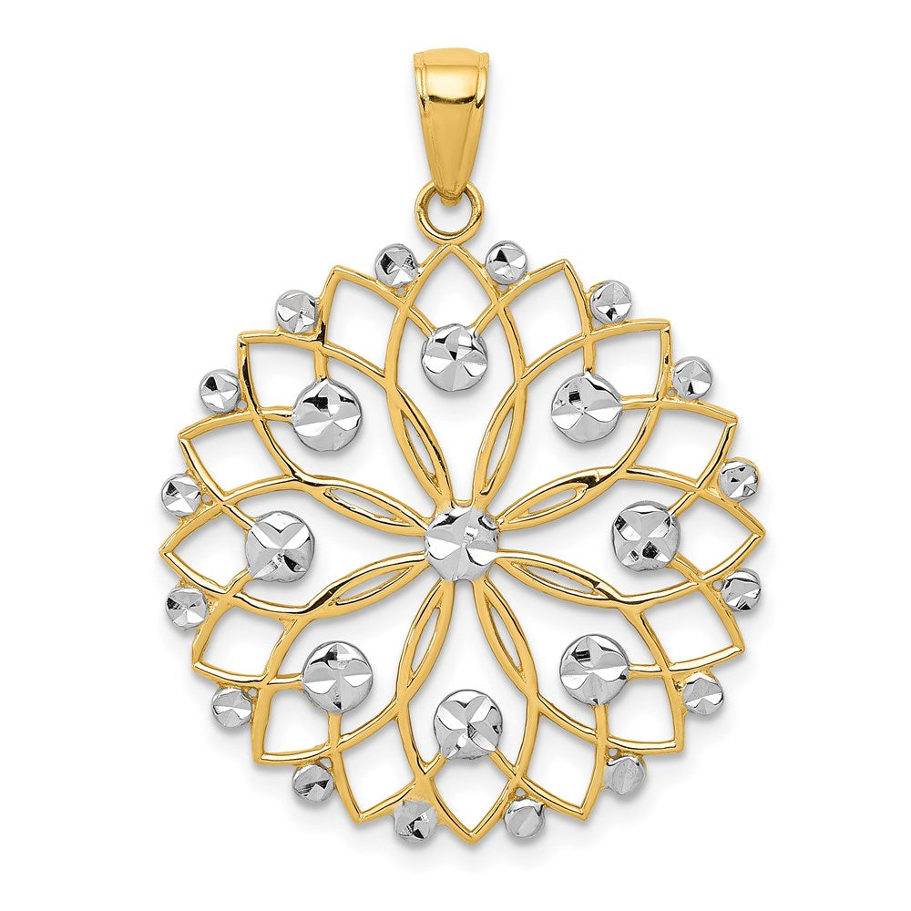 14k and White Rhodium Diamond-cut Flower Pendant, 34 x 25 mm