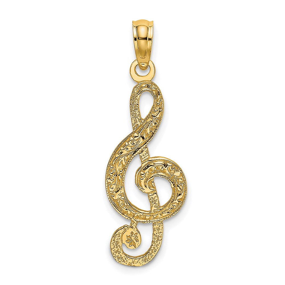 14K Textured Treble Clef Charm, 21.1 x 10.6 mm